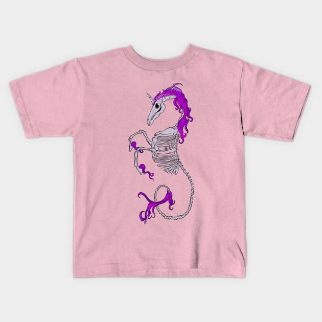 Sea Horse Skeleton Kids T-Shirt by ZethTheReaper